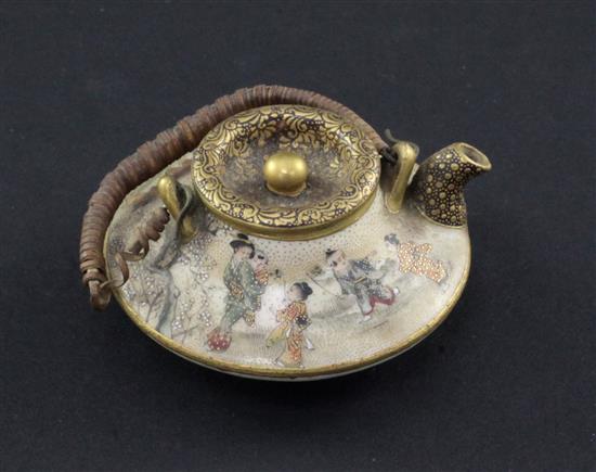 A Japanese Satsuma pottery miniature wine or tea pot, by Seikozan, Meiji period, 5.5cm. diam.